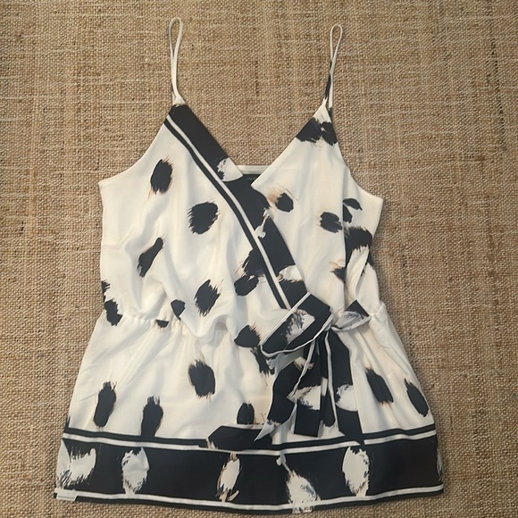 Banana Republic Side-Tie Wrap Tank Catherine Animal Print Ivory with Navy Sz Med - Picture 1 of 4